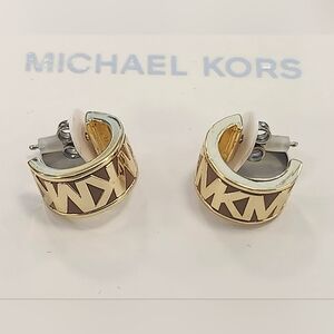 NWT Michael Kors Gold-Tone MK Logo Chunky C Hoop Earrings